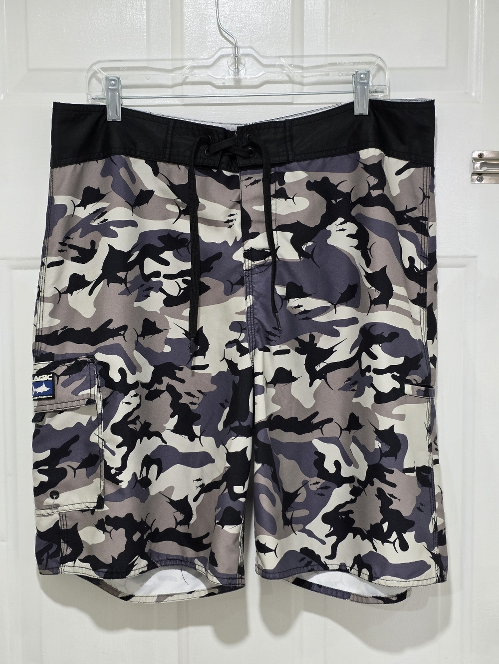 Pelagic Men’s Camo Board Shorts — Black, Gray, White